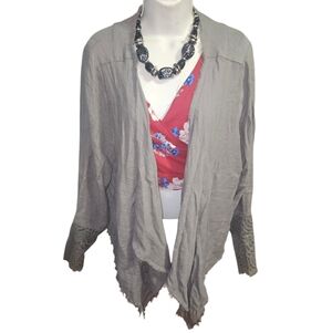 💰Knox Rose Gray Open Front Cardigan with Lace Detail